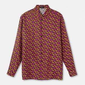 Mens VERSACE Heritage Fit La Greca Print Silk Shirt Size 48